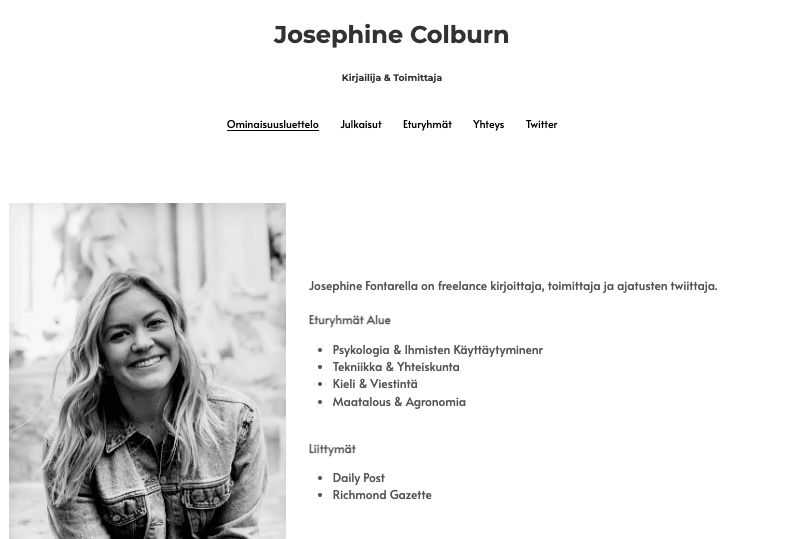 Yksinkertaisen henkilökohtaisen mallin nettisivubiografia Yksinkertaisen henkilökohtaisen mallin nettisivubiografia