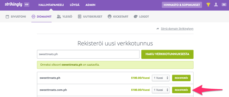 Valitse verkkotunnus Strikinglyn avulla - Valitse täydellinen verkkotunnus Valitse verkkotunnus Strikinglyn avulla - Valitse täydellinen verkkotunnus