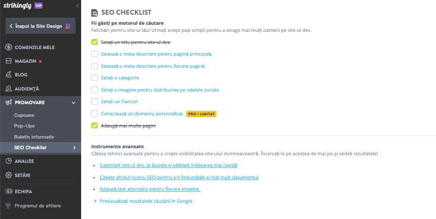 Lista de verificare SEO Strikingly Lista de verificare SEO Strikingly
