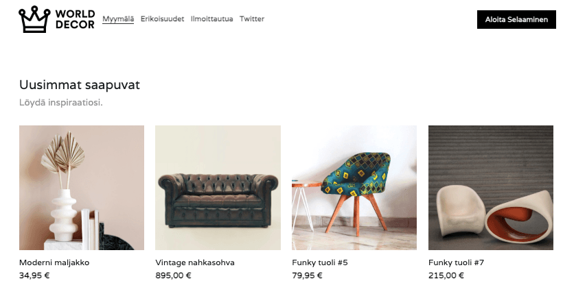 Word Decor -verkkokalustekaupan malli Strikinglyltä Word Decor -verkkokalustekaupan malli Strikinglyltä