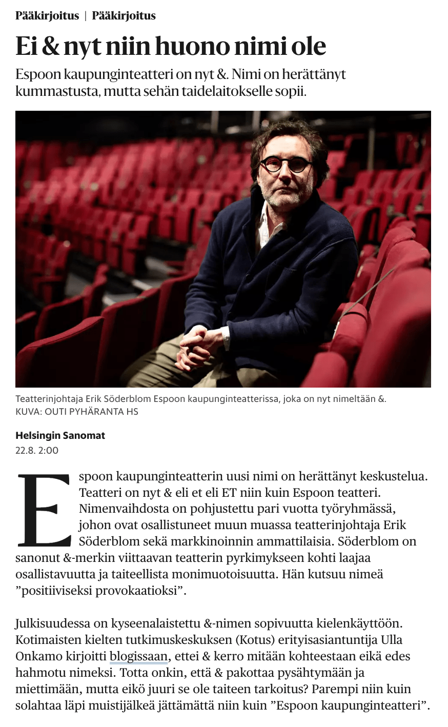 Helsingin Sanomat newspaper editorial Helsingin Sanomat newspaper editorial