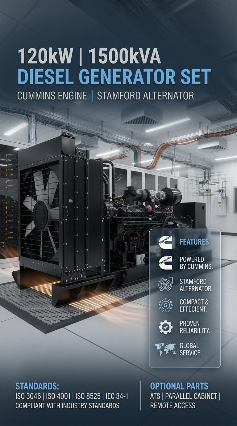 120kW 1500KVA Diesel Generator Set with Cummins Engine and Stamford Alternator