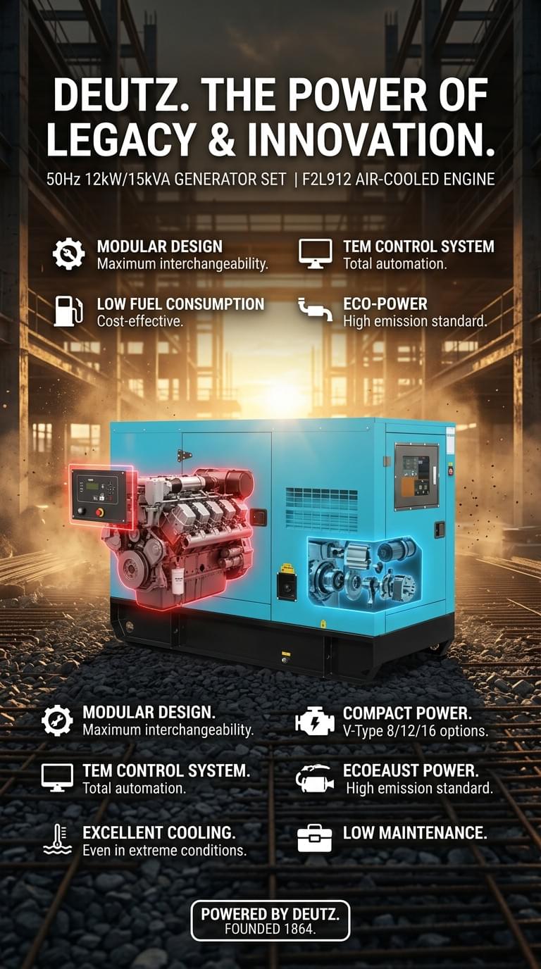 50Hz 12kW/15kva air Cooled diesel Generator Set Powered by Deutz Engine F2L912