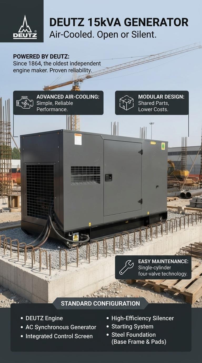 Deutz Diesel Engine 15kva air Cooled Open or Silent Dynamo Generator Set