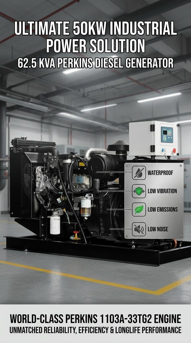 50kW Water Proof Diesel Power Generator Set with UK Perkins Engine 1103A-33TG2 62.5 Kva