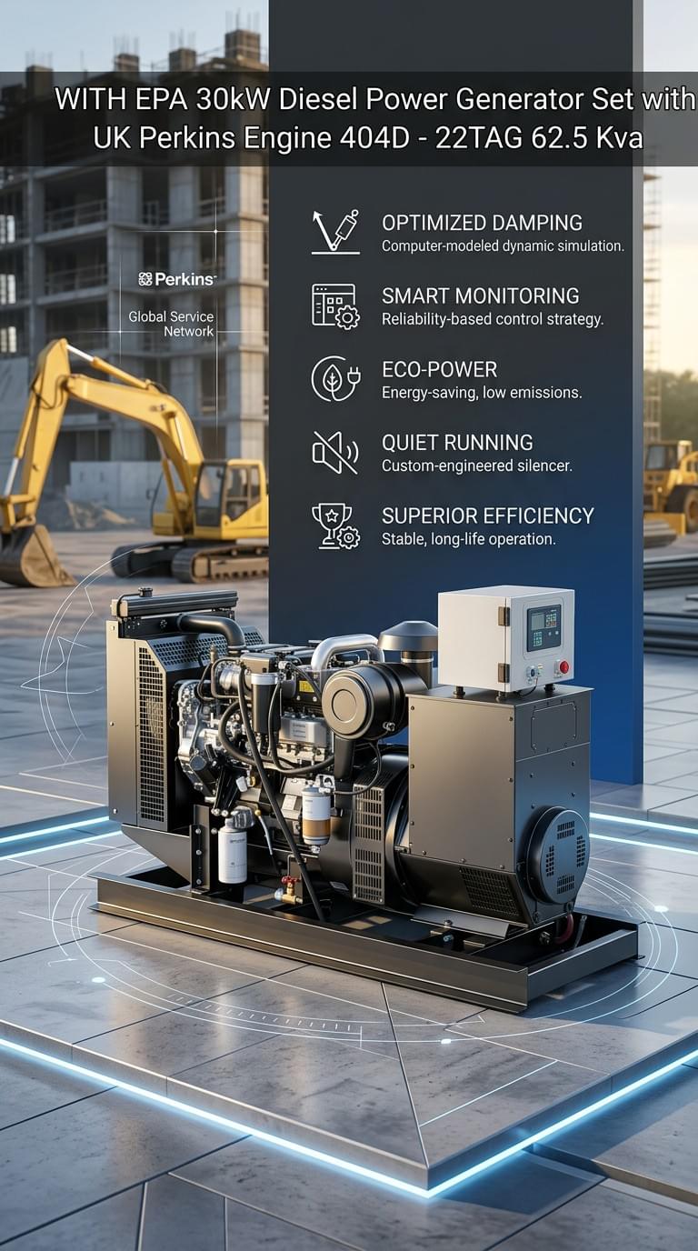 WITH EPA 30kW Diesel Power Generator Set with UK Perkins Engine 404D-22TAG 62.5 Kva