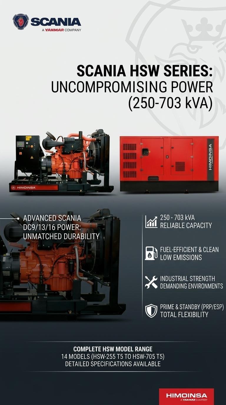 Scania HSW Series: High-Performance Industrial Diesel Generators (250-703 kVA)