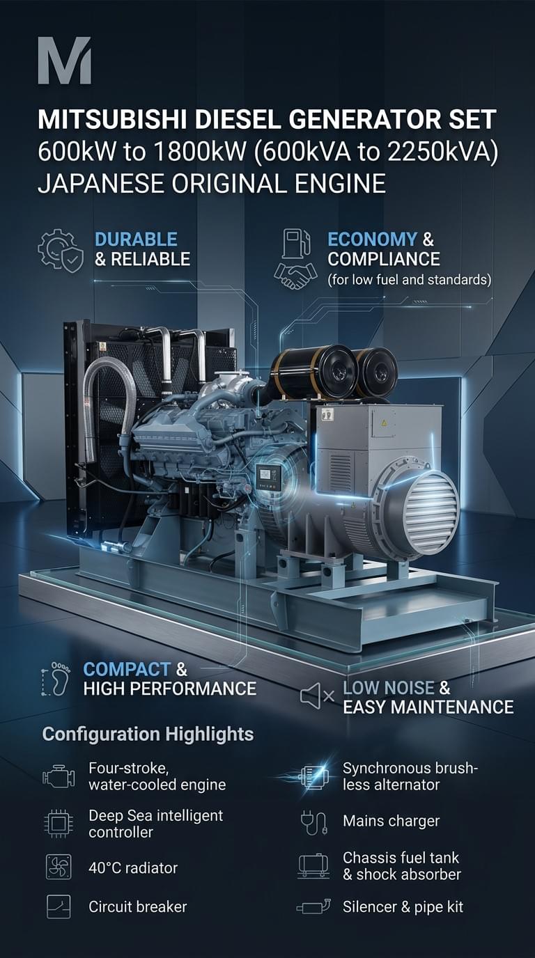 With Mitsubishi Japanese Original Engine Diesel Generator Set 600kW to 1800kW