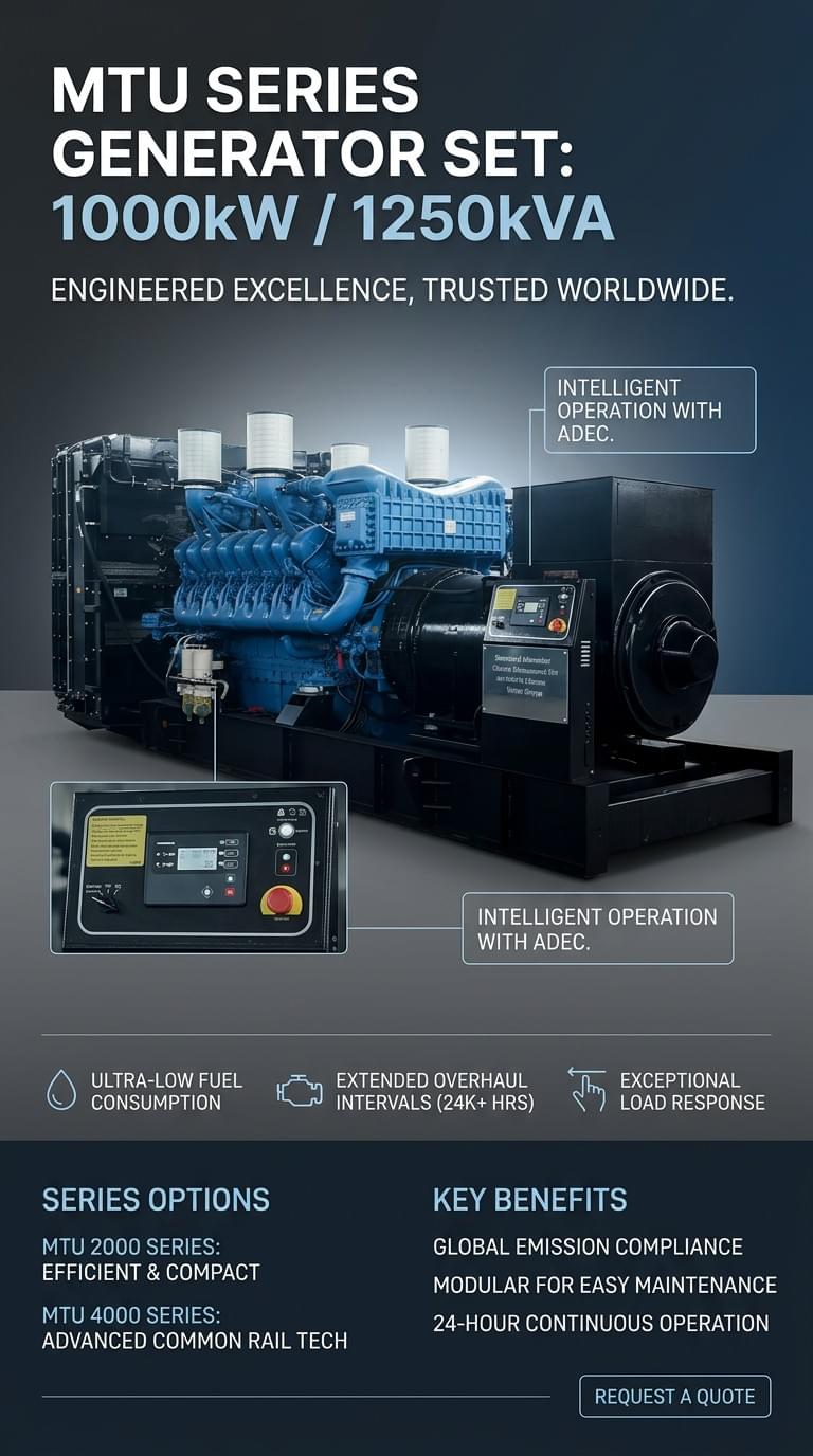 Stamford Alternator 1000kW Electric Generator Set with 1250KVA 3 Phase Diesel Engine