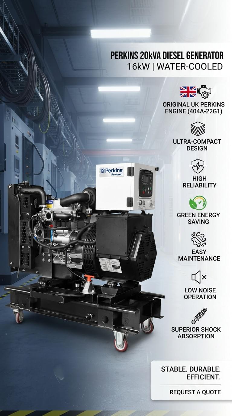 20 Kva Diesel Generator Set 16kW Water Cooled with UK Original Perkins Engine 404A-22G1