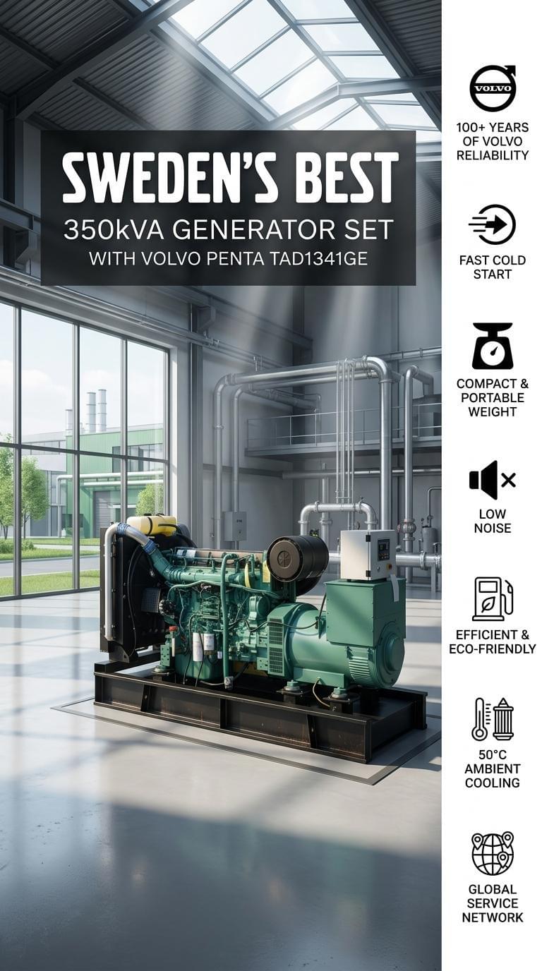 350kVA Generator Set Powered by a Swedish Volvo Penta TAD1341GE Engine