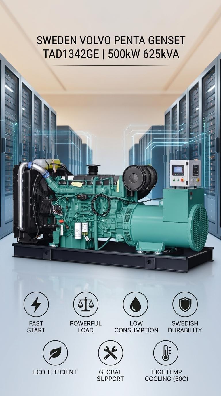 Sweden Volvo Penta TAD1342GE Diesel Engine Generator Set – 500kW/625kVA