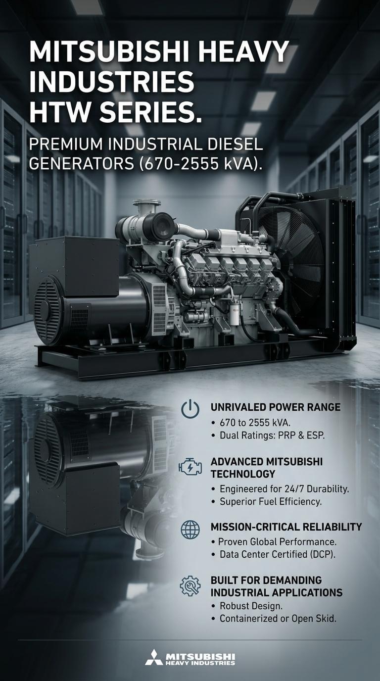 Mitsubishi Heavy Industries HTW Series: High-Performance Industrial Diesel Generators (670-2555 kVA)