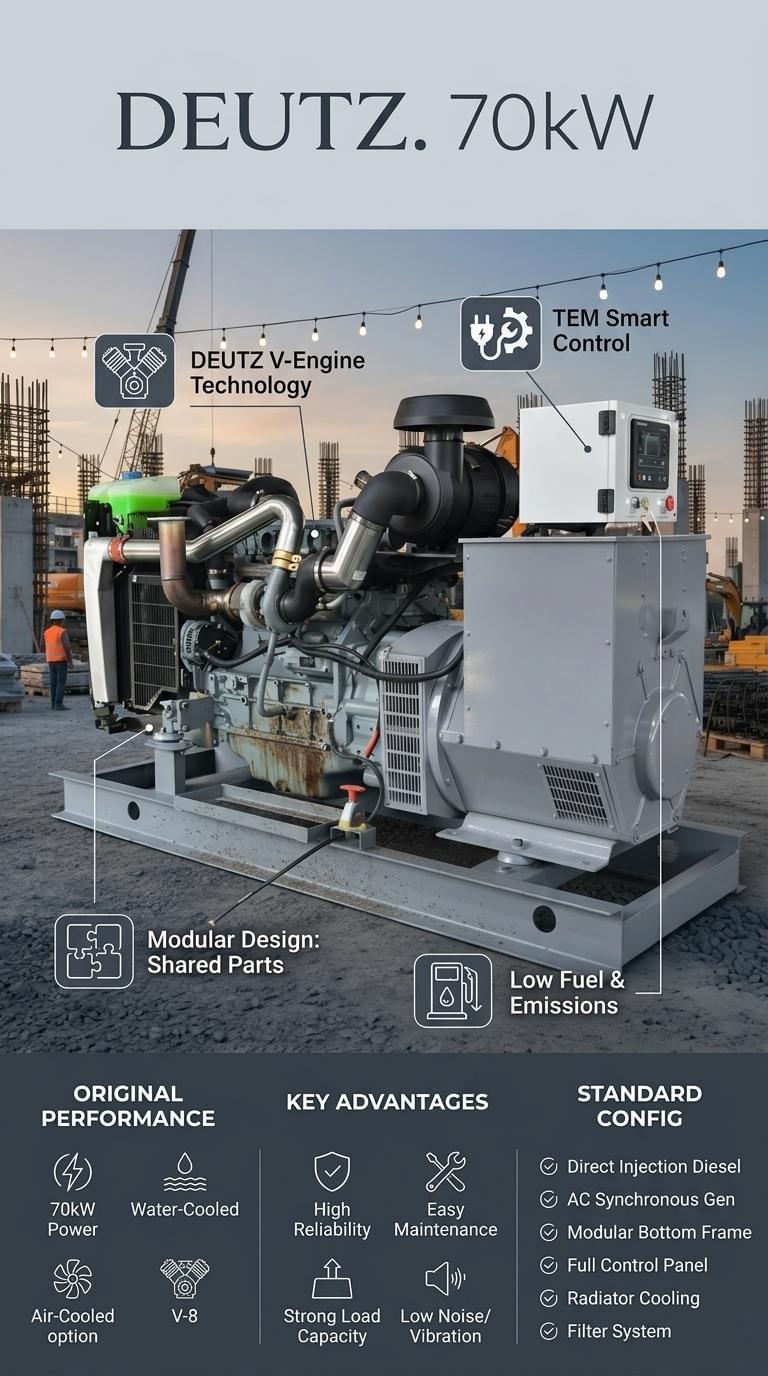 Open Type 70kW Diesel Generator Set with Original Deutz Engine
