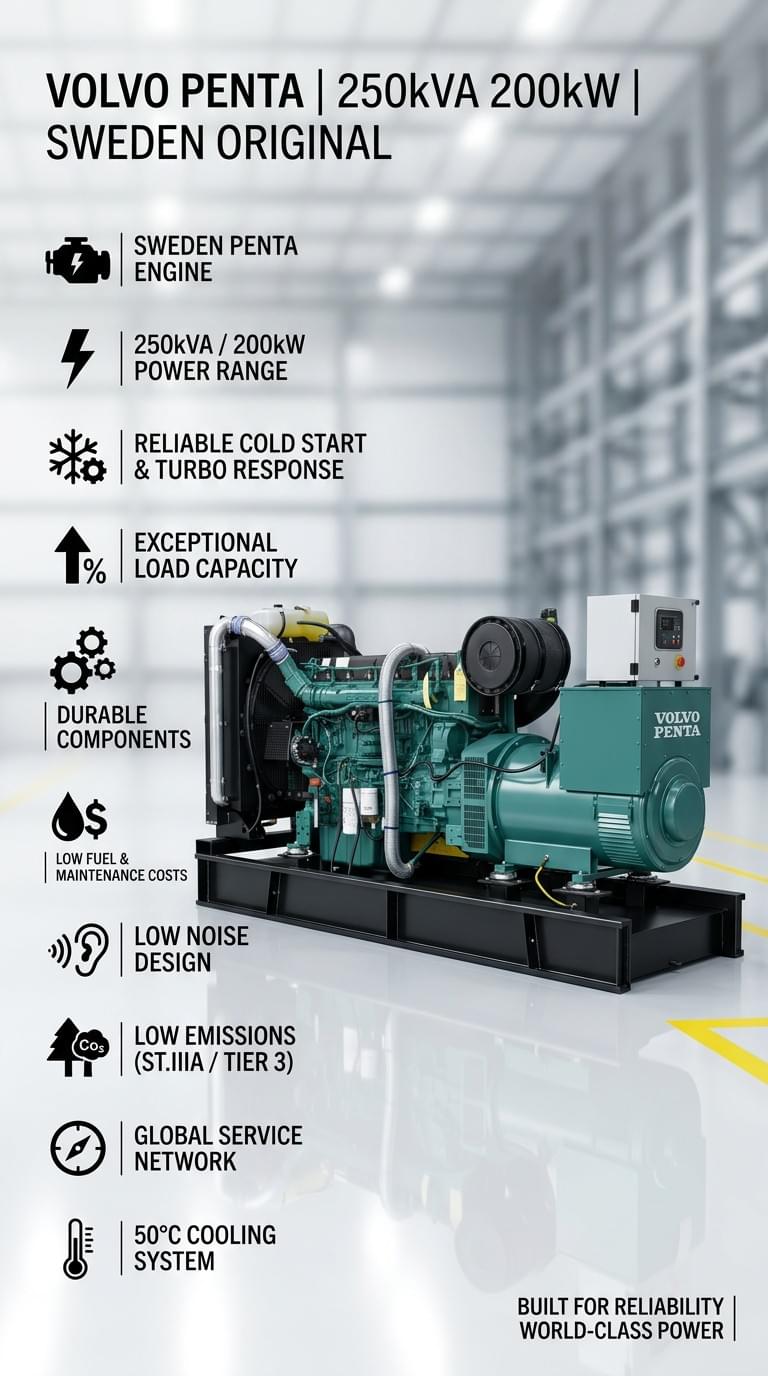 Original Swedish-Made Volvo Penta Diesel Generator Set – 250kVA / 200kW
