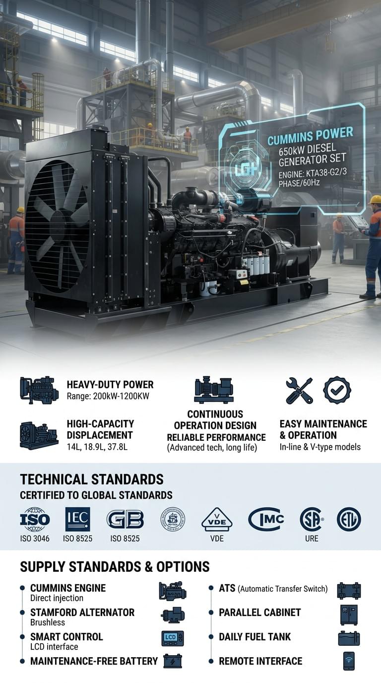 650kW Diesel Power Generator Set with Cummins EnginevKTA38-G2/3 Phase/60Hz
