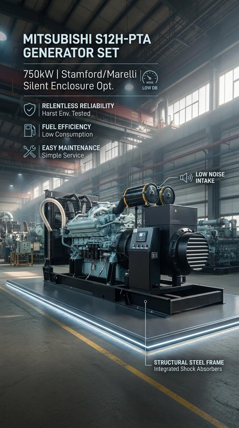 Mitsubishi S12H-PTA Engine Stamford or Marelli 750kW Silent Diesel Generator Set