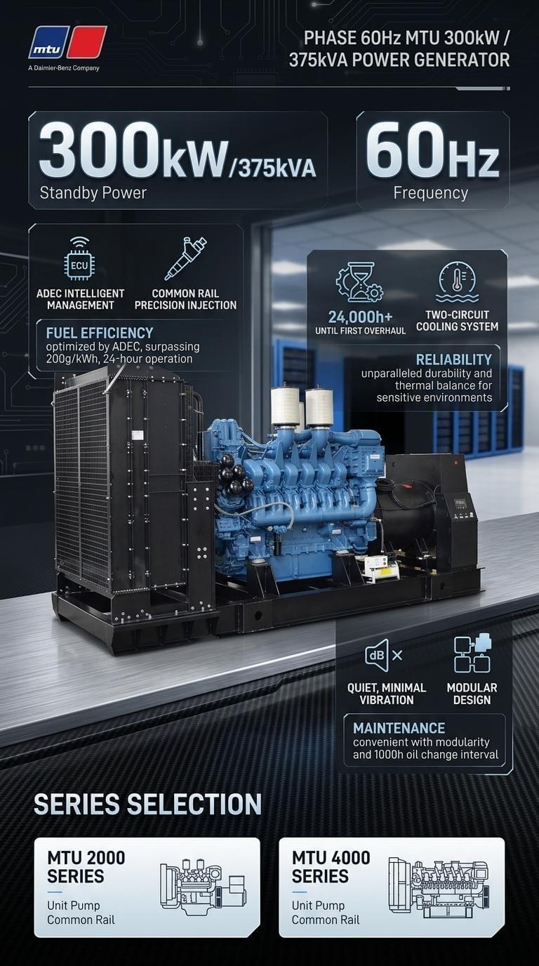 Three-Phase 60Hz Electric Generator Set, 300kW/375kVA