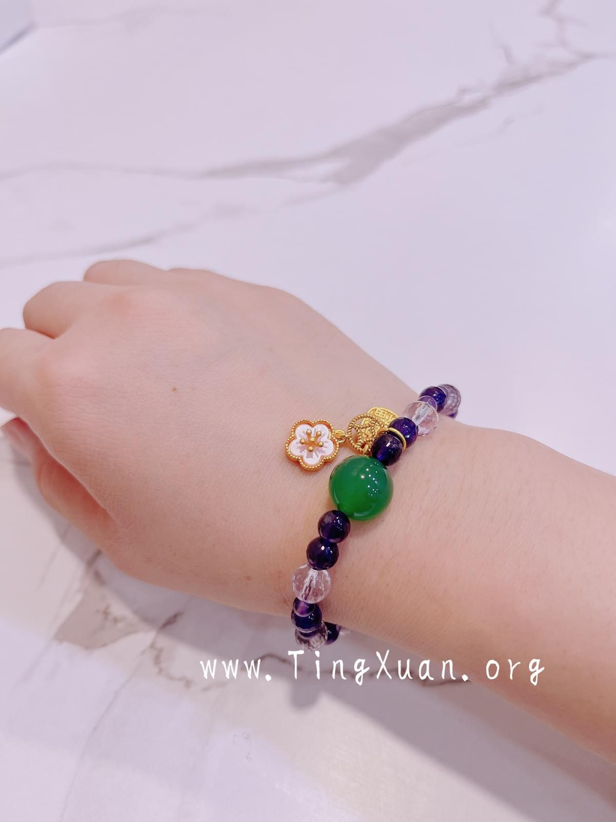花若盛開蝴蝶自來-紫晶綠玉髓