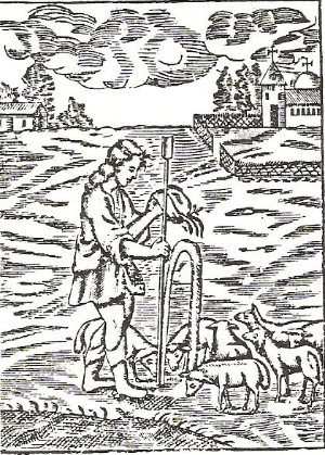 Blessed Gezelin of Schlebusch in a field with several lambs near his bare feet Blessed Gezelin of Schlebusch in a field with several lambs near his bare feet