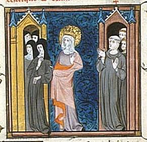 Saint Balthild with religious sisters on her right and monks on her left Saint Balthild with religious sisters on her right and monks on her left