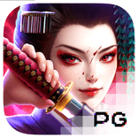 PG电子试玩艺伎之刃游戏图标，手持武士刀的日式艺伎角色