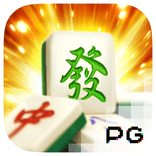 PG电子试玩麻将胡了游戏图标，金色背景搭配绿色发财麻将牌与红中麻将牌