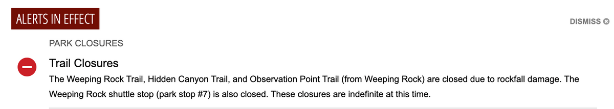Zion National Park - Trail Closures Notice Zion National Park - Trail Closures Notice