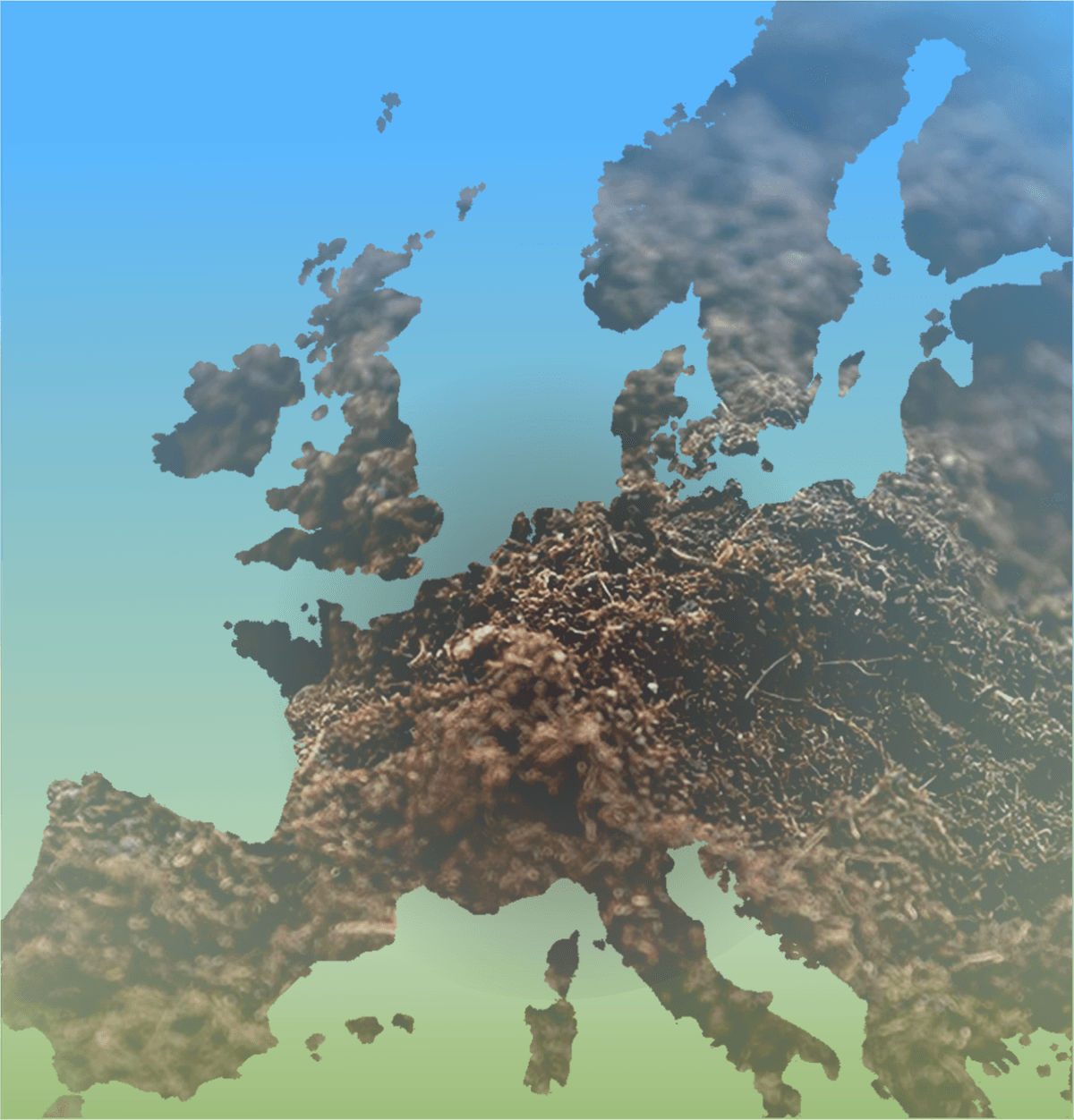 Een digitale illustratie van Europa met een overlay van bodemtextuur Een digitale illustratie van Europa met een overlay van bodemtextuur