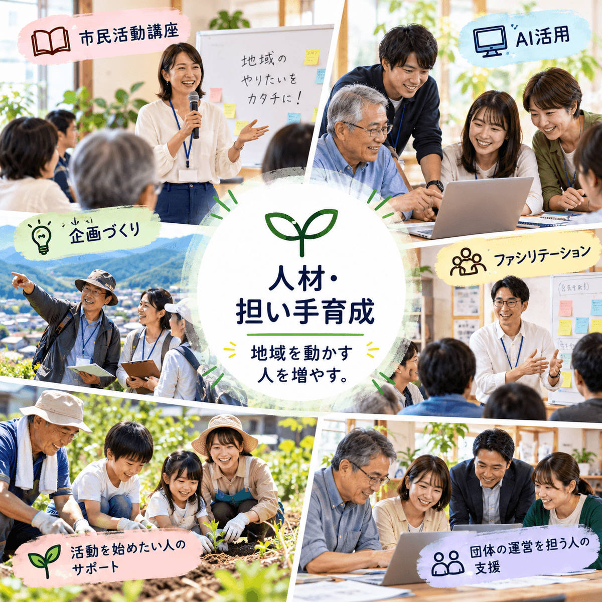 We will continue to provide a stage where challenges can be pursued, and establish the system to support long-term growth and regional prosperity. We will create value that continues to the next generation. Sustainable system creation Our company's mission and vision Find the potential sleeping in people, companies, and regions, connect the necessary people, companies, regions, systems, wisdom, and AI, and create a stage for challenges and a mechanism for it to continue. We will continue to provide a stage where challenges can be pursued, and establish the system to support long-term growth and regional prosperity. We will create value that continues to the next generation. Sustainable system creation Our company's mission and vision Find the potential sleeping in people, companies, and regions, connect the necessary people, companies, regions, systems, wisdom, and AI, and create a stage for challenges and a mechanism for it to continue.