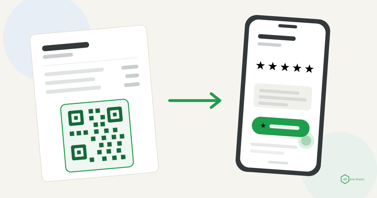 A direct Google review link and QR code shown on a phone and an invoice A direct Google review link and QR code shown on a phone and an invoice