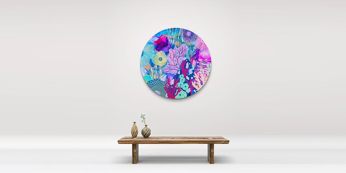 Original art by Andrea Dell. Acrylic on alcohol ink on a circular canvas. Original art by Andrea Dell. Acrylic on alcohol ink on a circular canvas.