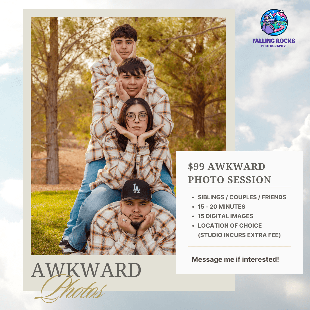 Details about $99 awkward photo sessions with Falling Rocks Photography, offering fun retro-inspired portraits in Las Vegas, Boulder City, and Henderson Details about $99 awkward photo sessions with Falling Rocks Photography, offering fun retro-inspired portraits in Las Vegas, Boulder City, and Henderson