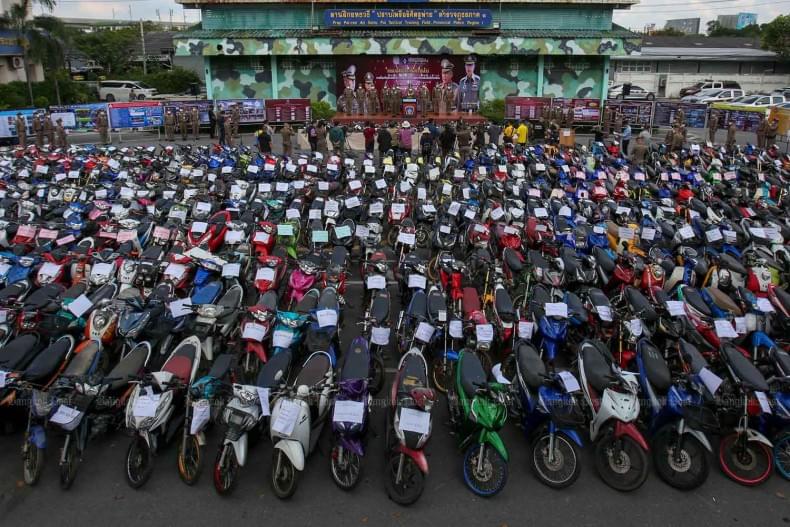 Impounded motorcycles fill a parking lot at Provincial Police Region 1 headquarters in Bangkok. They were seized from illegal street racers. (File photo: Pattarapong Chatpattarasill) Please credit and share this article with others using this link: https://www.bangkokpost.com/thailand/general/2512684/people-urged-to-report-street-races-for-b3-000-reward. View our policies at http://goo.gl/9HgTd and http://goo.gl/ou6Ip. © Bangkok Post PCL. All rights reserved. Impounded motorcycles fill a parking lot at Provincial Police Region 1 headquarters in Bangkok. They were seized from illegal street racers. (File photo: Pattarapong Chatpattarasill) Please credit and share this article with others using this link: https://www.bangkokpost.com/thailand/general/2512684/people-urged-to-report-street-races-for-b3-000-reward. View our policies at http://goo.gl/9HgTd and http://goo.gl/ou6Ip. © Bangkok Post PCL. All rights reserved.