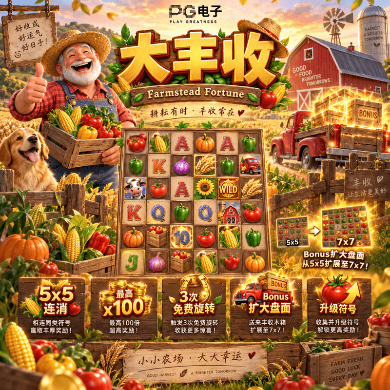 PG电子官网《大丰收|Farmstead Fortune》游戏主题图片 PG电子官网《大丰收|Farmstead Fortune》游戏主题图片