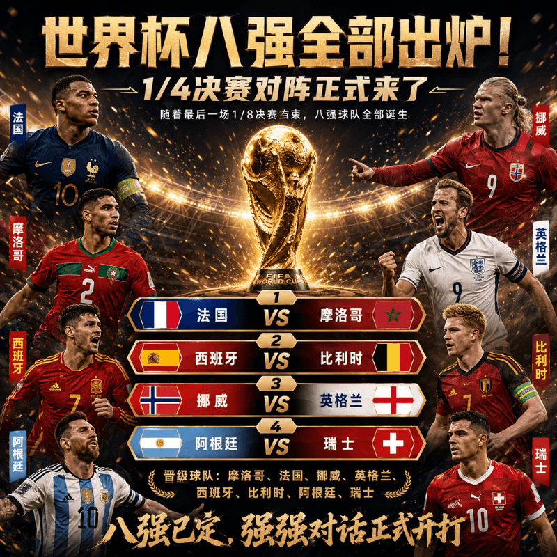 2026世界杯八强全部出炉!1/4决赛对阵正式来了 2026世界杯八强全部出炉!1/4决赛对阵正式来了