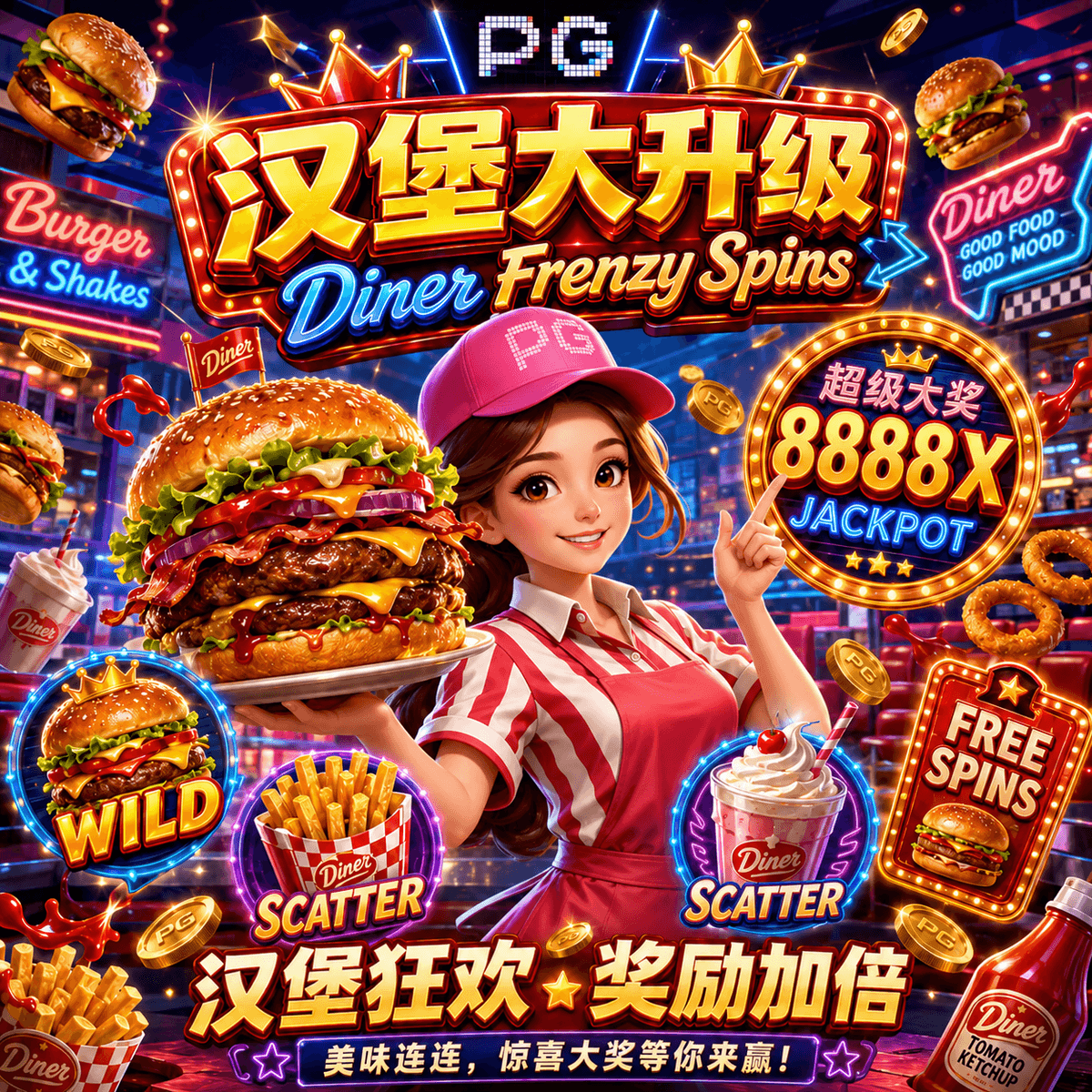 PG电子《汉堡大升级》Diner Frenzy Spins 游戏图片 PG电子《汉堡大升级》Diner Frenzy Spins 游戏图片