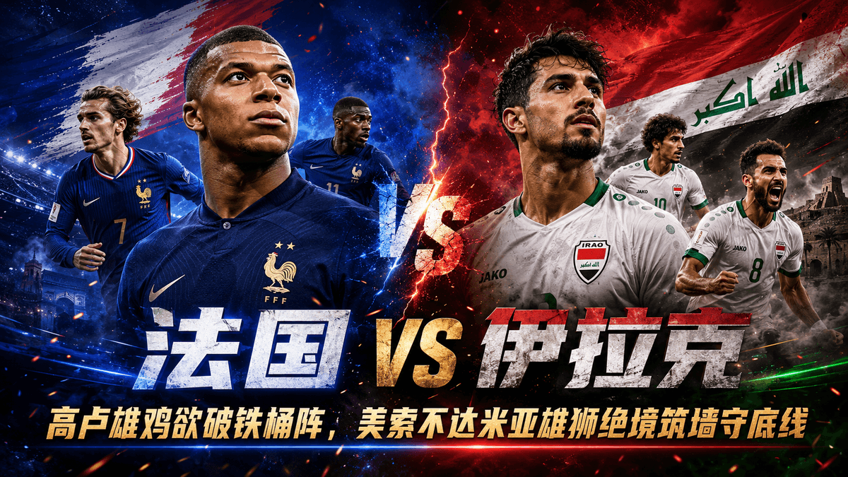 熊猫体育世界杯前瞻:法国 VS 伊拉克对战配图,展示高卢雄鸡欲破铁桶阵标语、两队王牌球星在战火特效背景下对决的官方世界杯黑金概念海报 熊猫体育世界杯前瞻:法国 VS 伊拉克对战配图,展示高卢雄鸡欲破铁桶阵标语、两队王牌球星在战火特效背景下对决的官方世界杯黑金概念海报