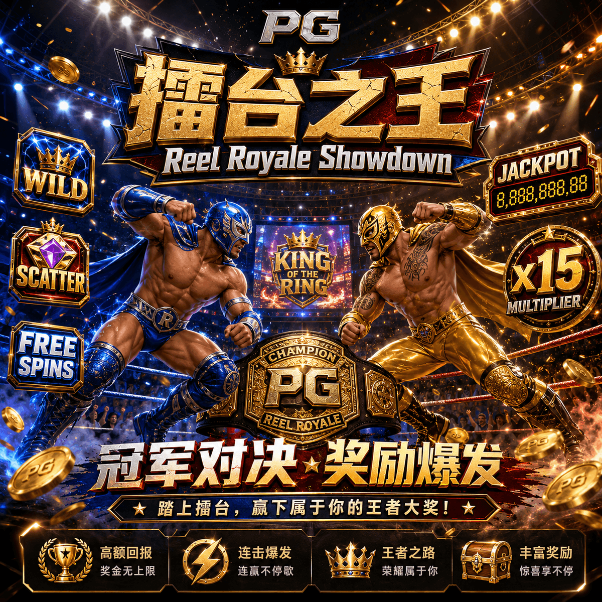 PG电子《擂台之王|Reel Royale Showdown》游戏主题图片 PG电子《擂台之王|Reel Royale Showdown》游戏主题图片