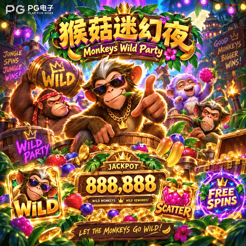 PG电子官网《猴菇迷幻夜|Monkeys Wild Party》游戏主题图片 PG电子官网《猴菇迷幻夜|Monkeys Wild Party》游戏主题图片