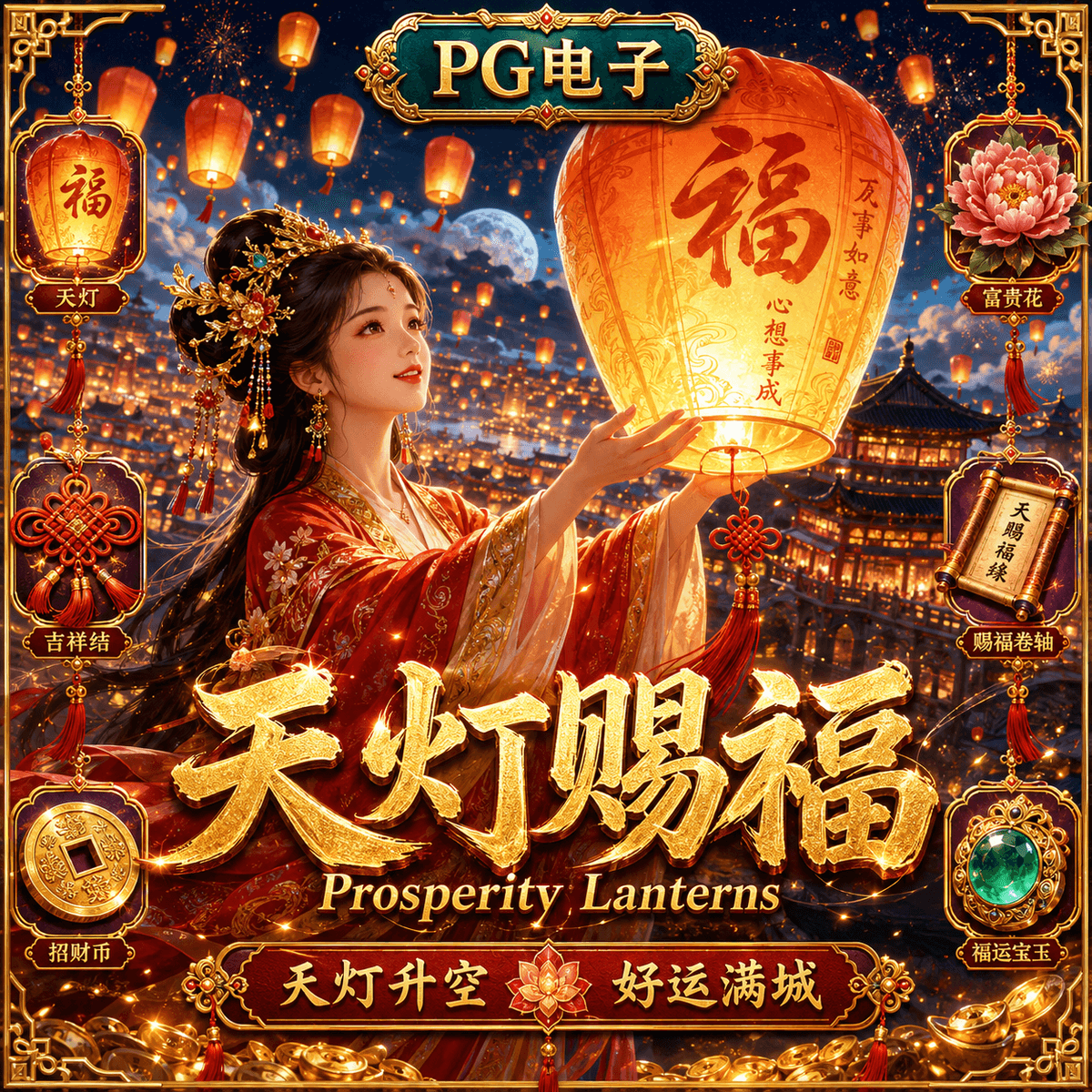 PG电子《天灯赐福|Prosperity Lanterns》游戏主题图片 PG电子《天灯赐福|Prosperity Lanterns》游戏主题图片