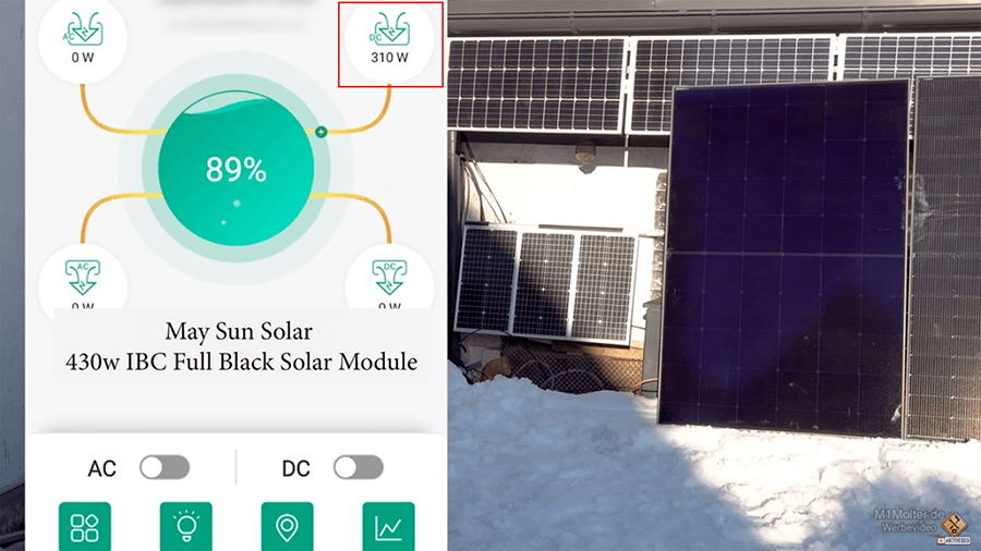 Anzeige des IBC Full Black Solarmoduls mit stabiler Leistung von 310 Watt im Test. Anzeige des IBC Full Black Solarmoduls mit stabiler Leistung von 310 Watt im Test.