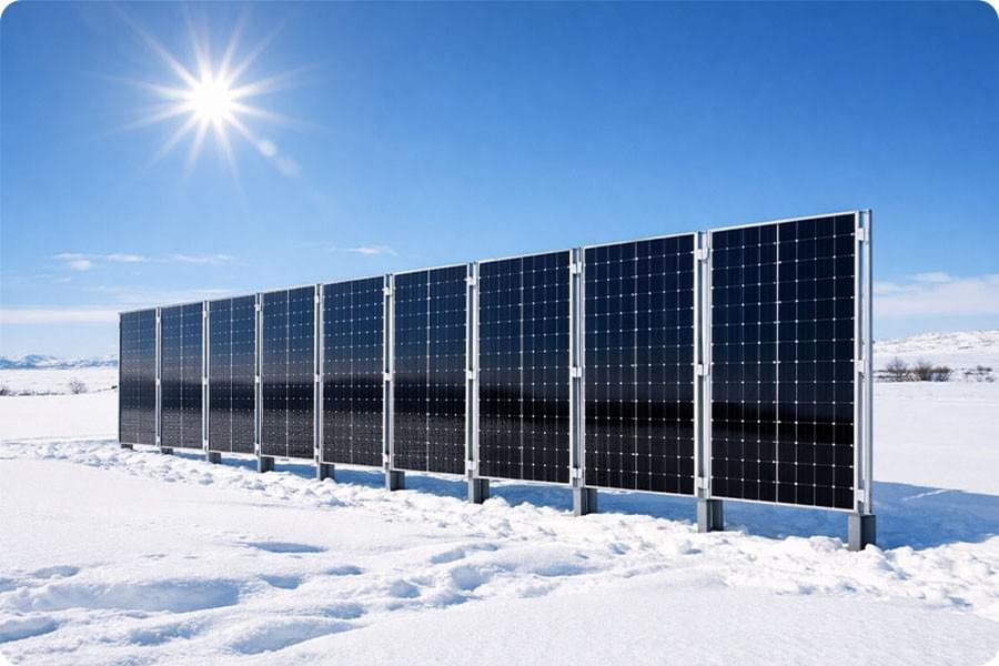Moduli fotovoltaici bifacciali verticali operativi in ambiente nevoso ad alta latitudine, con aumento della riflettanza del suolo e del contributo di irraggiamento posteriore. Moduli fotovoltaici bifacciali verticali operativi in ambiente nevoso ad alta latitudine, con aumento della riflettanza del suolo e del contributo di irraggiamento posteriore.