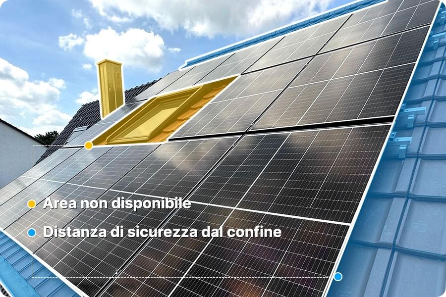 Valutazione della superficie utile del tetto per il fotovoltaico, con considerazione di camini, lucernari e distanze di sicurezza Valutazione della superficie utile del tetto per il fotovoltaico, con considerazione di camini, lucernari e distanze di sicurezza
