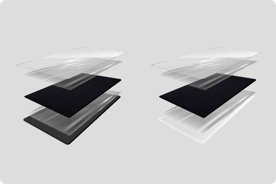 schema strutturale comparativo tra modulo a vetro singolo e modulo a doppio vetro. schema strutturale comparativo tra modulo a vetro singolo e modulo a doppio vetro.