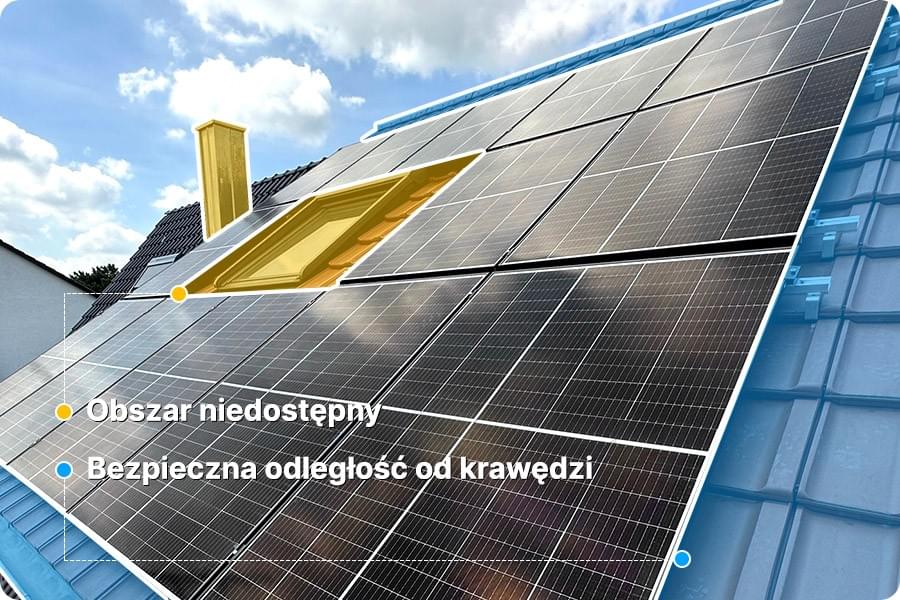 Ocena efektywnej powierzchni dachu pod instalację PV, z uwzględnieniem kominów, okien dachowych i stref bezpieczeństwa Ocena efektywnej powierzchni dachu pod instalację PV, z uwzględnieniem kominów, okien dachowych i stref bezpieczeństwa