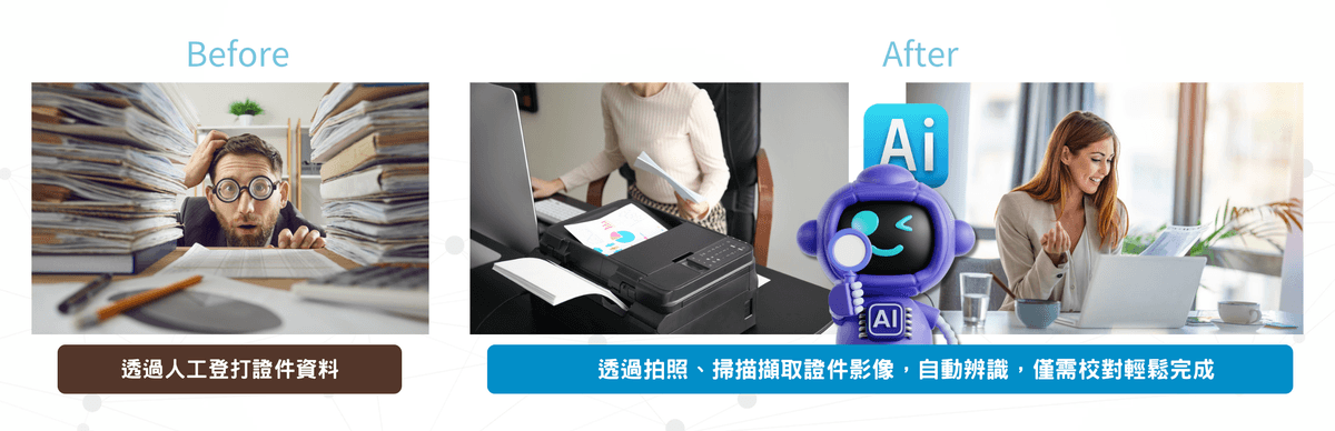 AI證件辨識前後效率比較 AI證件辨識前後效率比較