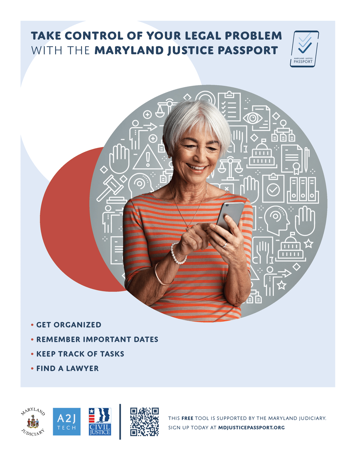 Flyer with older woman holding a phone Flyer with older woman holding a phone