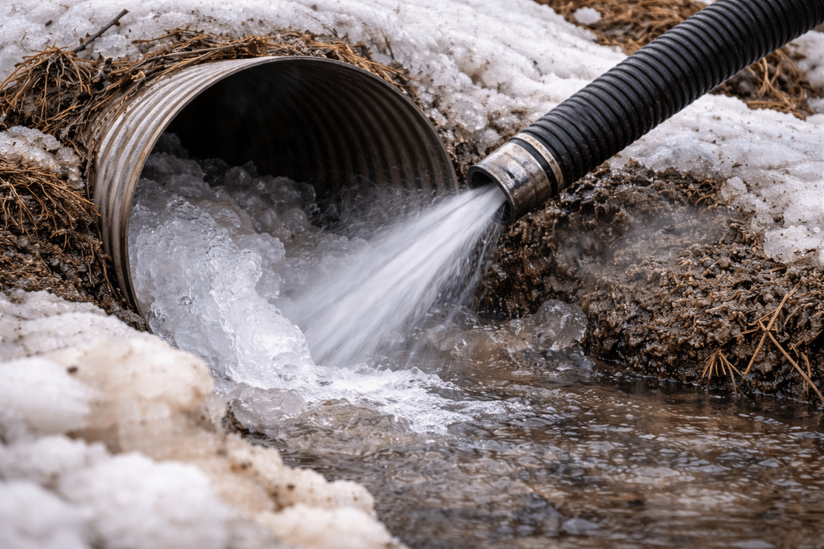 Culvert de-icing using hydrovac equipment to safely remove ice blockages Culvert de-icing using hydrovac equipment to safely remove ice blockages