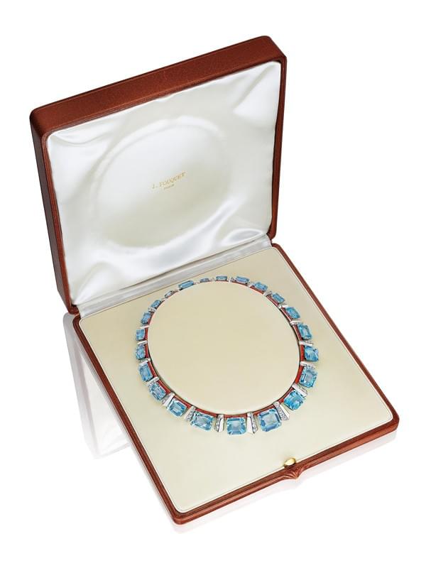 Siegelson’s Jean Fouquet aquamarine necklace in its original case Siegelson’s Jean Fouquet aquamarine necklace in its original case